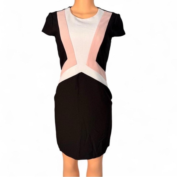 Vince Camuto Dresses & Skirts - Vince Camuto Womens Colorblock Sheath Dress Black Pink White Short Sleeve Size 2